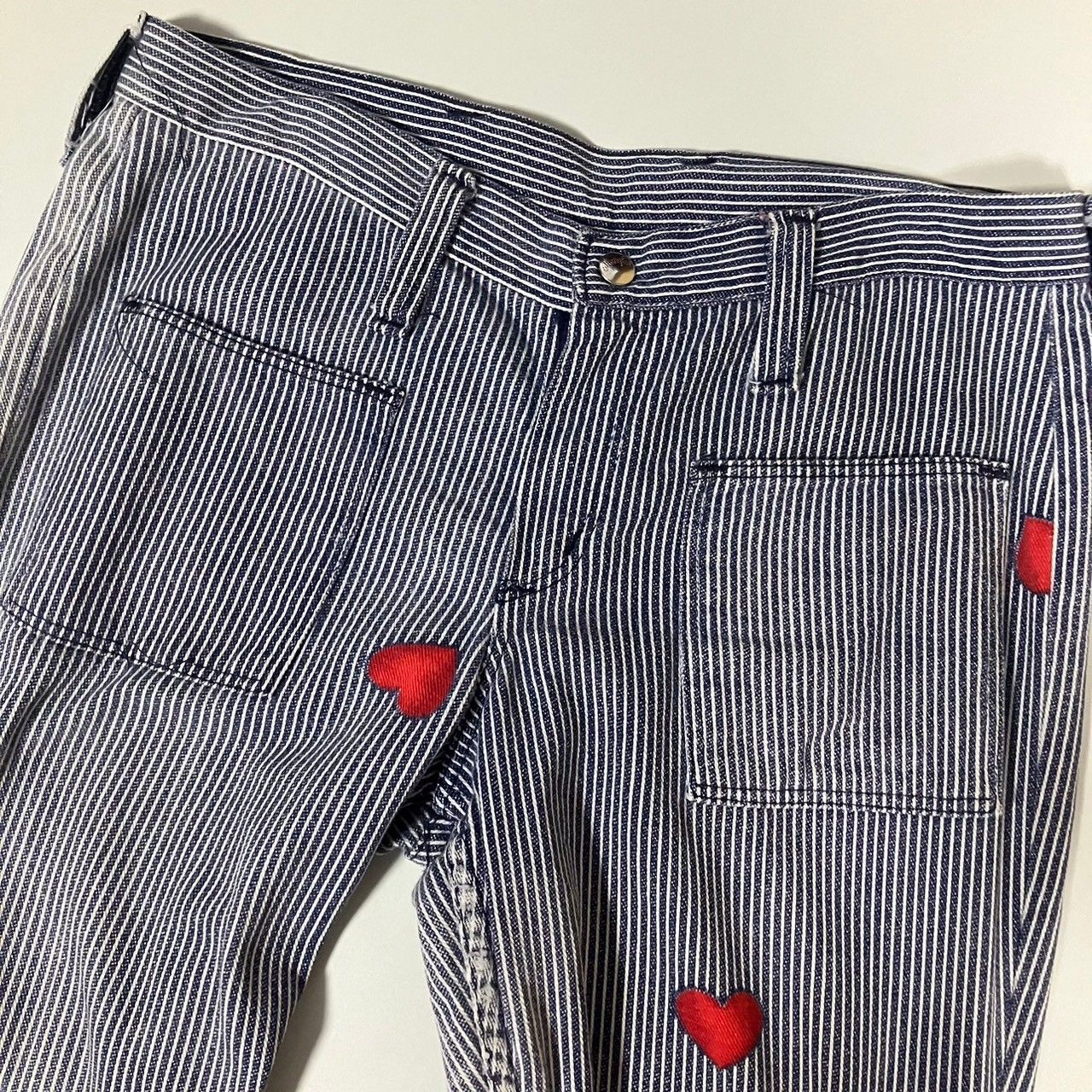 70s USA製】Wrangler フレアパンツ ストライプ ハート柄 ブルー