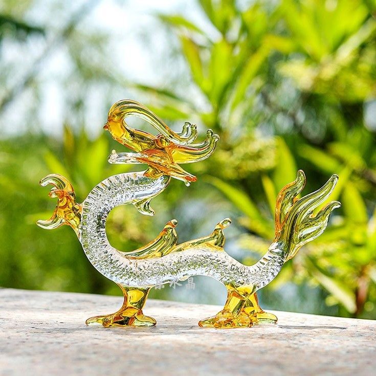 龍 ドラゴン 硝子 ガラス細工 置物 オブジェ 金龍 風水 開運 縁起 干支