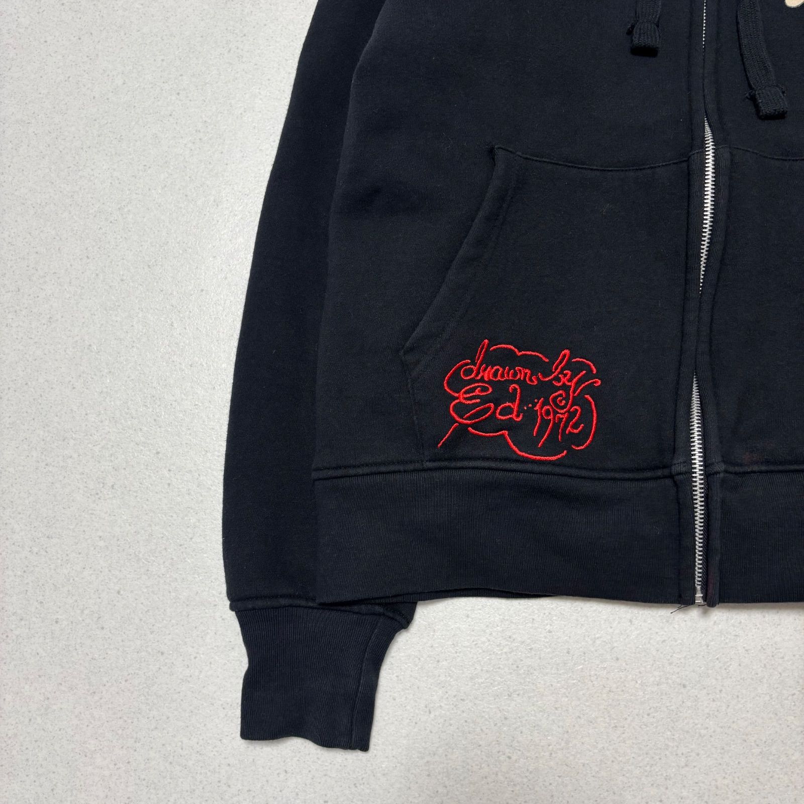 ED HARDY スカルプリント ブラックパーカー M Ed Hardy zip foodie エドハーディー ジップアップ パーカー