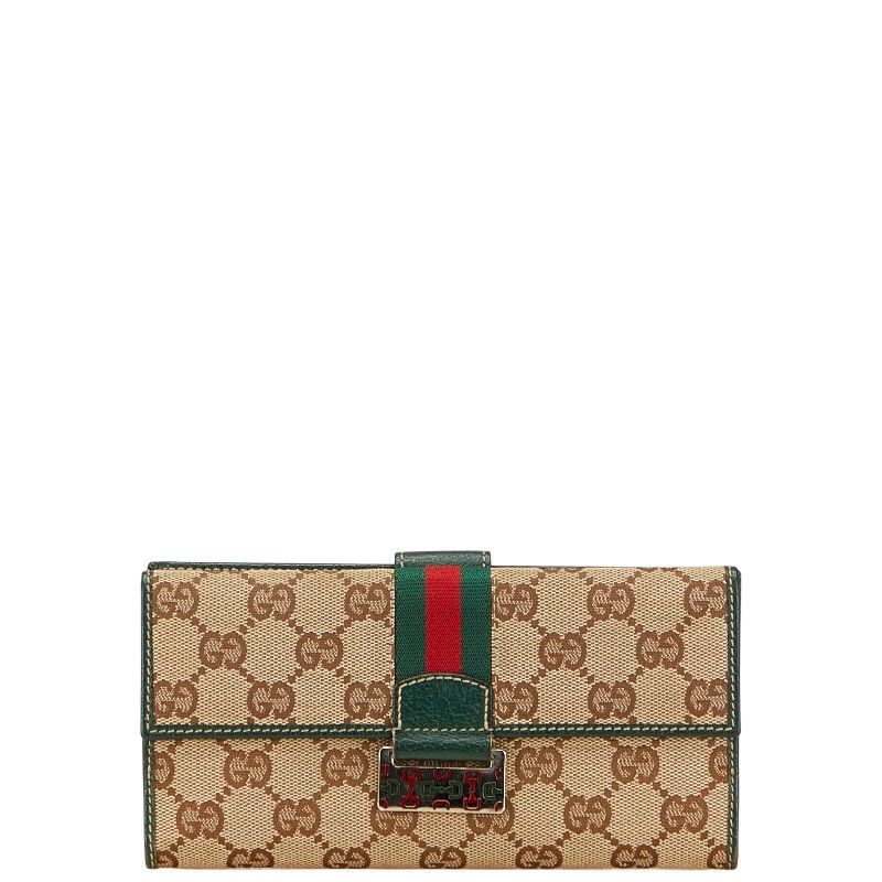 グッチ GGキャンバス シェリーライン 146206 ベージュ グリーン キャンバス レザー レディース GUCCI 1-0231862