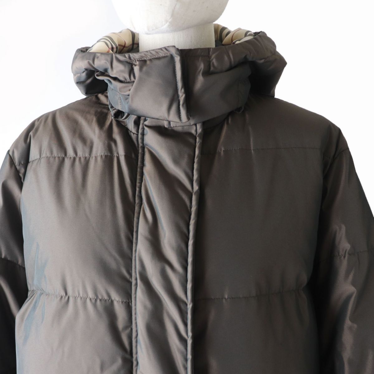 BURBERRY LONDON フード付きロングコート ブラウン 9 チェック柄