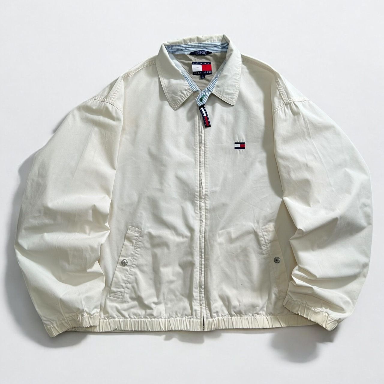 90年代 TOMMY HILFIGER トミーヒルフィガー スイングトップ  ドリズラージャケット ブルゾン オフホワイト メンズ L