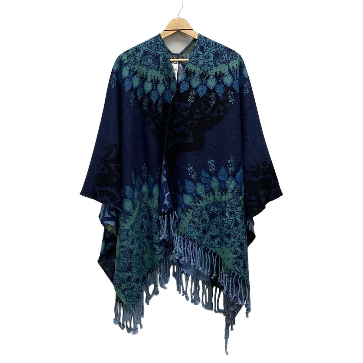 Desigual デシグアル ポンチョ サイズU レディース - ネイビー×ライトグリーン×マルチ 秋|冬