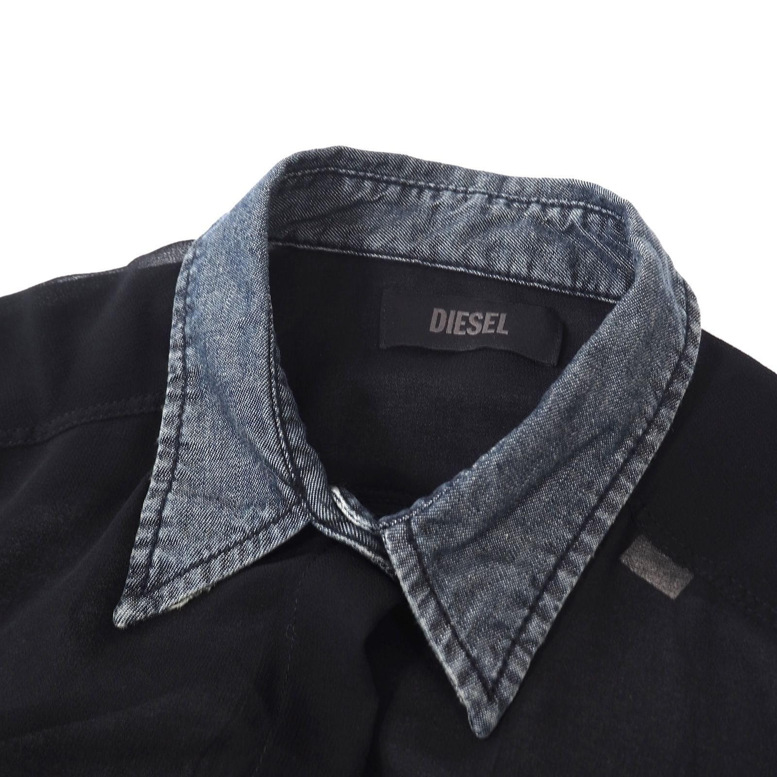 ☆美品 ディーゼル DIESEL シアー デニム切り替え シャツ ワンピース S 