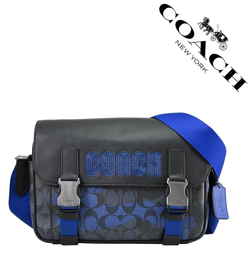 【セール中】COACH コーチバッグ CC018 チャコール スポーツ ブルー マルチ QBTKG ショルダーバッグ ボディーバッグ 斜めがけバッグ メンズ  ブロックド シグネチャー トラック クロスボディー アウトレット品 新品未使用