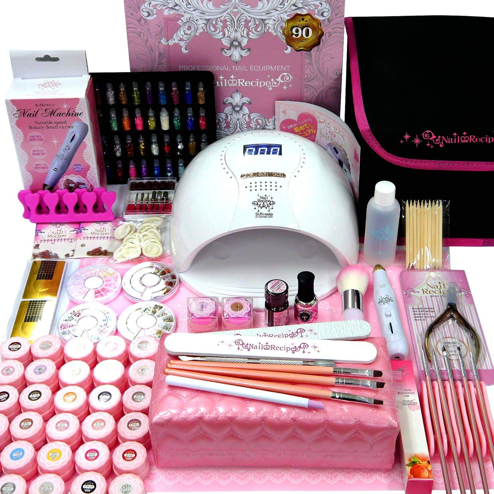 Color プロ仕様90W美肌ライトセット NailRecipe ジェルネイル スターターキット 全324点 30色＆マシン 道具一式