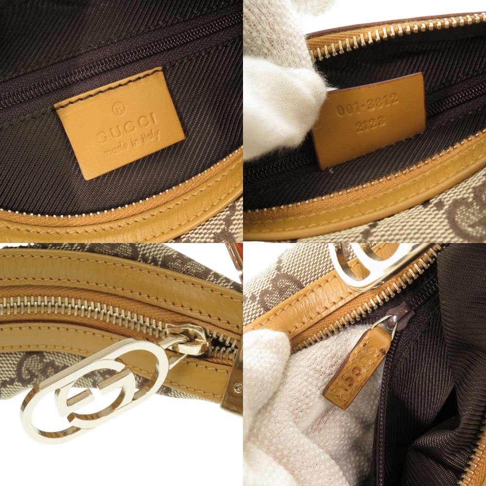 新品同様 グッチ 001 3812 GGキャンバス レザー ベージュ キャメル  