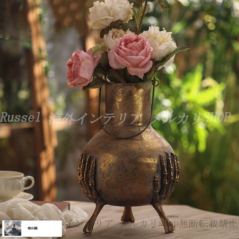 花瓶 ヴィンテージ調 ブロンズ スケルトン ハンド アート おしゃれ インテリア 北欧 クラシカル フラワー ベース 花びん 観葉植物 一輪挿し ギフト