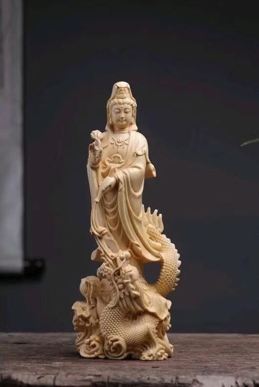 新入荷☆極上質 木彫 開運風水 御龍観音像 ッゲ 彫刻工芸