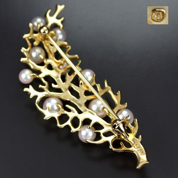 ミキモト K18YG アコヤ真珠 ブローチ 径約3.5-5.0mm 植物