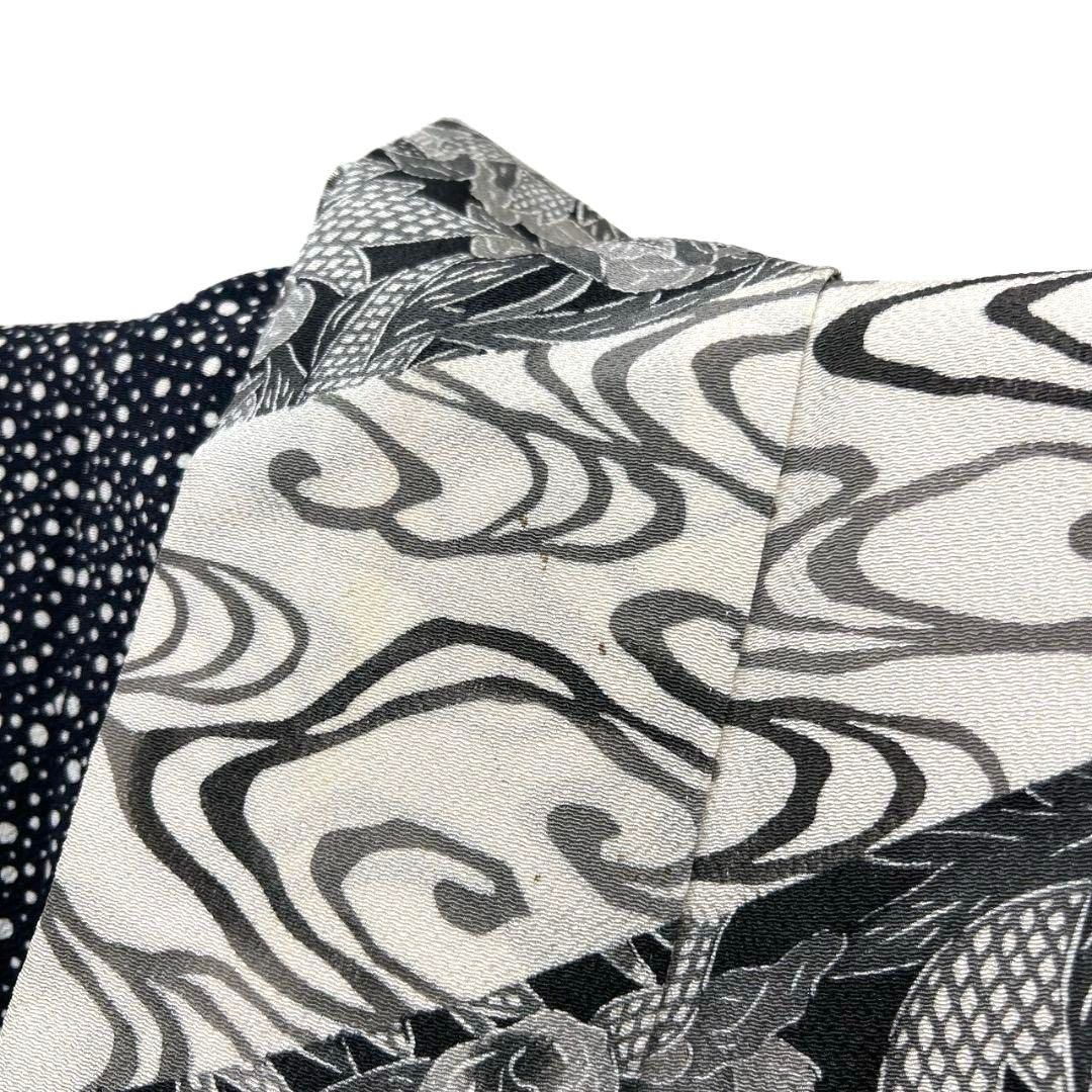 付け下げ　作家もの　桂　ドット　観世水　花模様　モノトーン　着物　083a p 付け下げ 作家もの 桂 ドット 観世水 花模様 モノトーン 着物 083a p