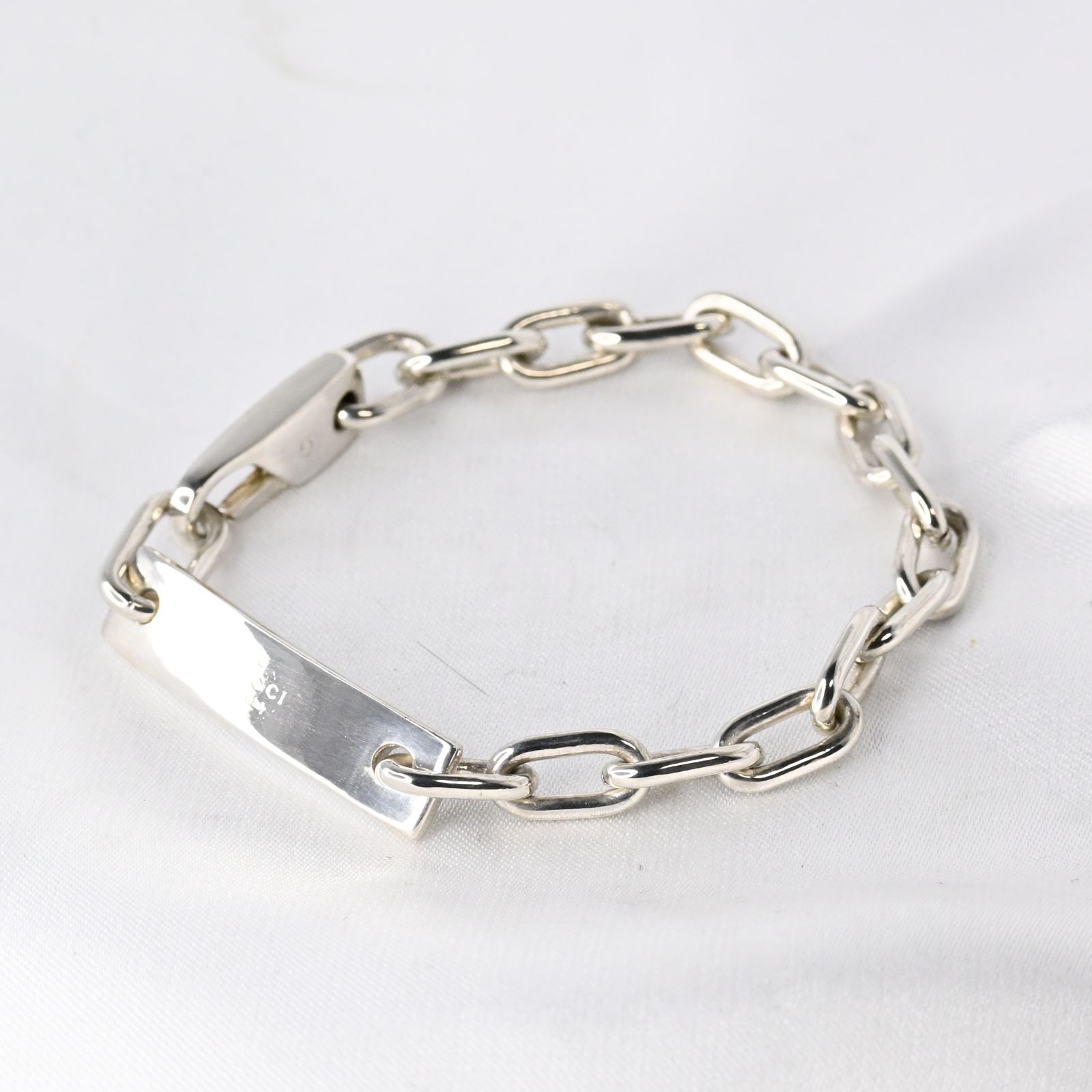 研磨済】GUCCI ロゴ プレート ID ブレスレット 19cm Ag925 箱付き 