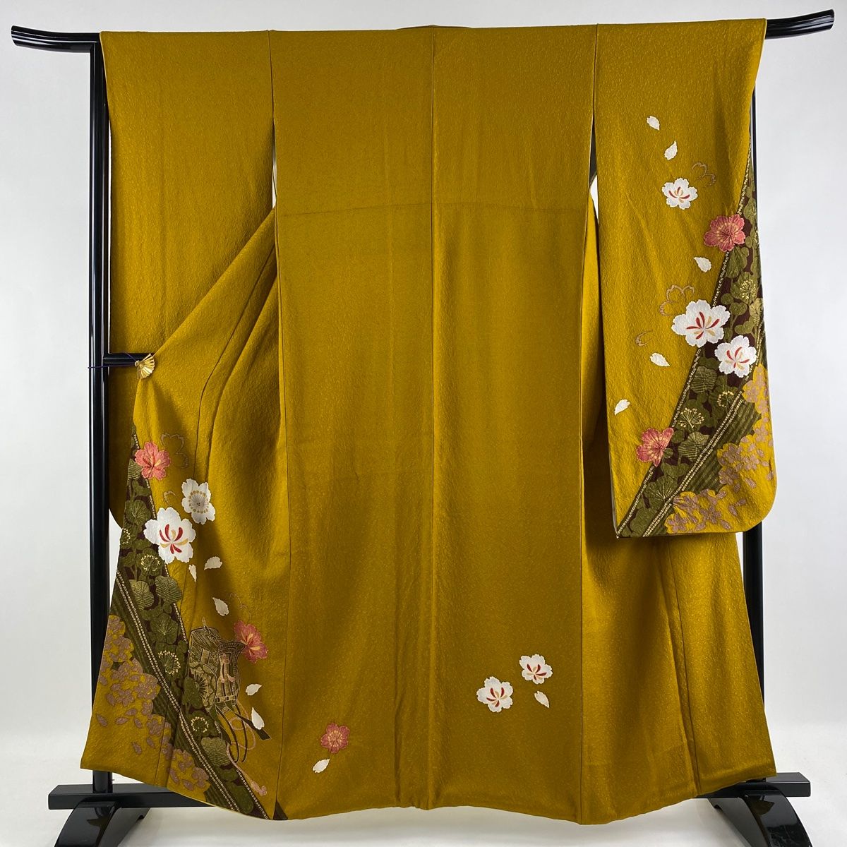 相場 振袖 美品 名品 手鞠 桜 金糸 金彩 山吹茶色 袷 身丈167cm 裄丈