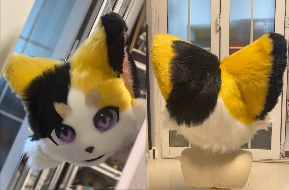 ファースーツ 着ぐるみセット NO.35 猫 黄色 ケモノ 全頭ヘッド