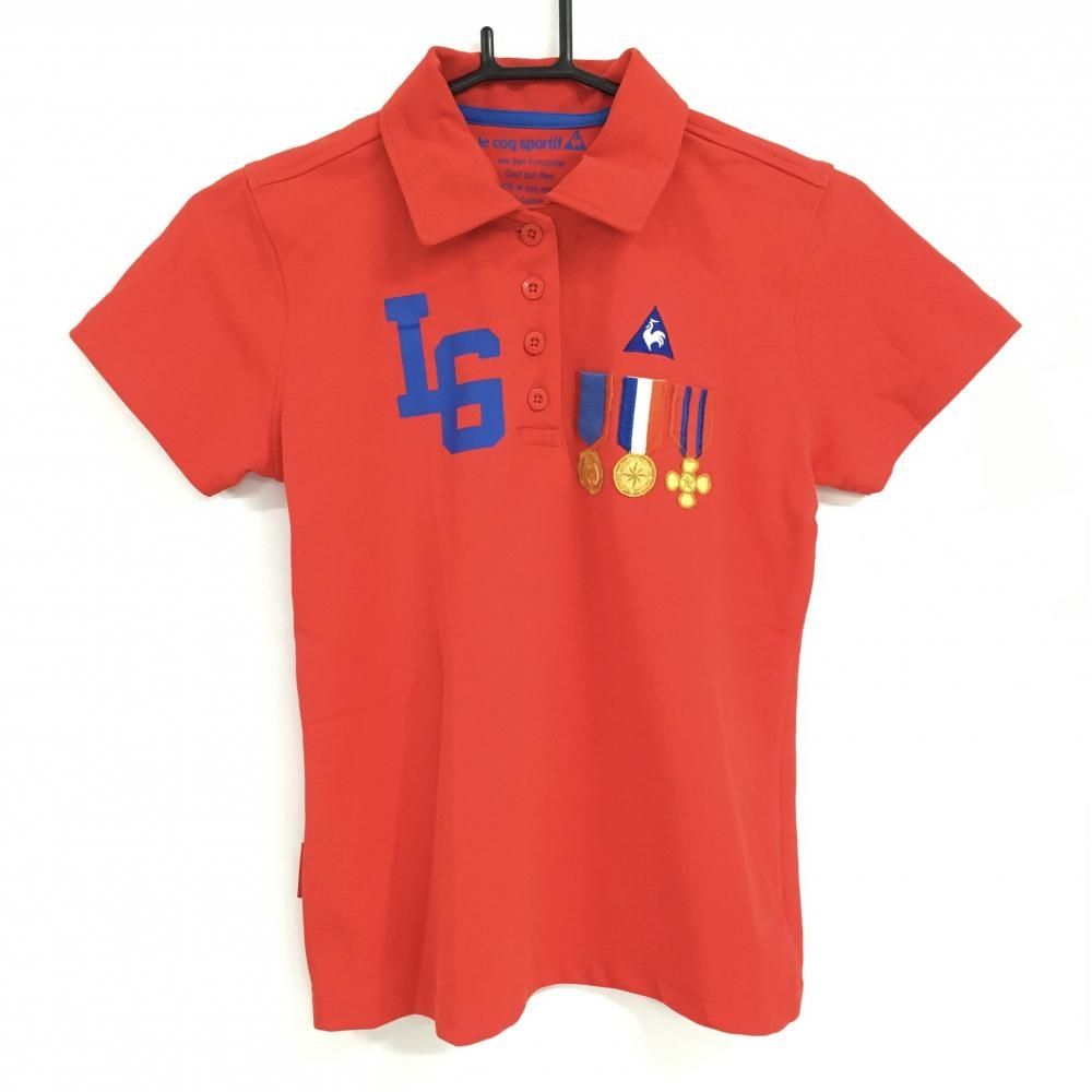 ルコックゴルフ 半袖ポロシャツ ネイビー×レッド ビッグプリント