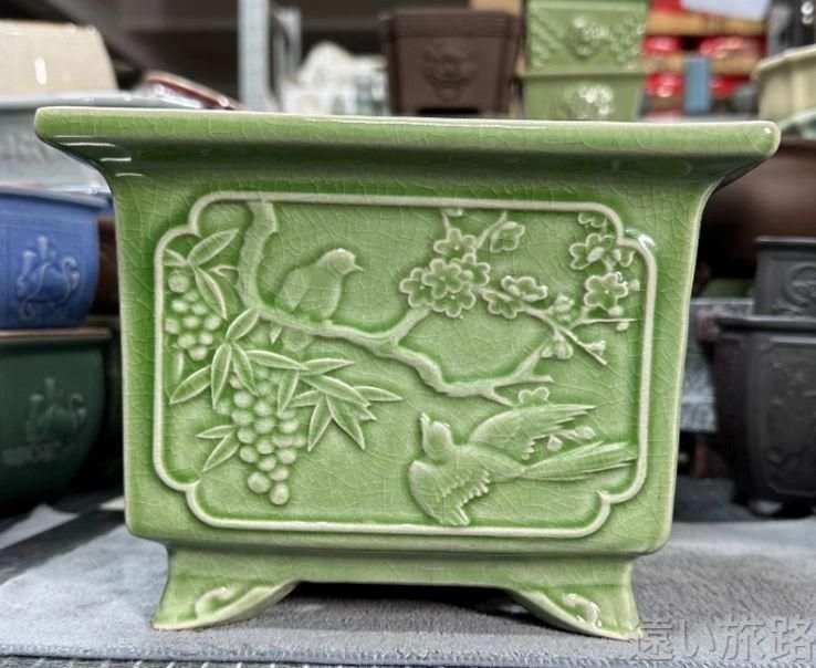 冰裂開片 長方鉢 盆栽鉢 植木鉢 小品盆栽鉢 大品盆栽