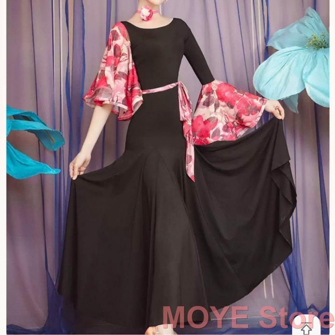 新品・未使用花柄 社交ダンスドレス ワンピース モダンダンス ワルツ