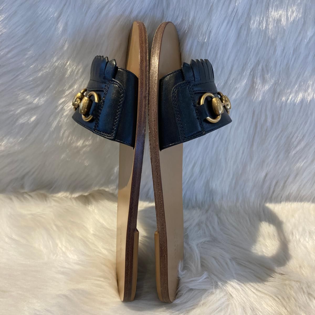 中古】 GUCCI （グッチ） ﾌﾘﾝｼﾞ ﾚｻﾞｰ ﾎｰｽﾋﾞｯﾄｻﾝﾀﾞﾙ 36 1/2 24cm