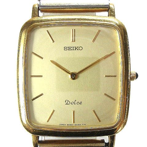 セイコー SEIKO ドルチェ Dolce 腕時計 18KT 金無垢 クオーツ アナログ スクエア 2針 総重量58.0g 5E30-5A50  ゴールドカラー 動作品 ウォッチ ■GY04