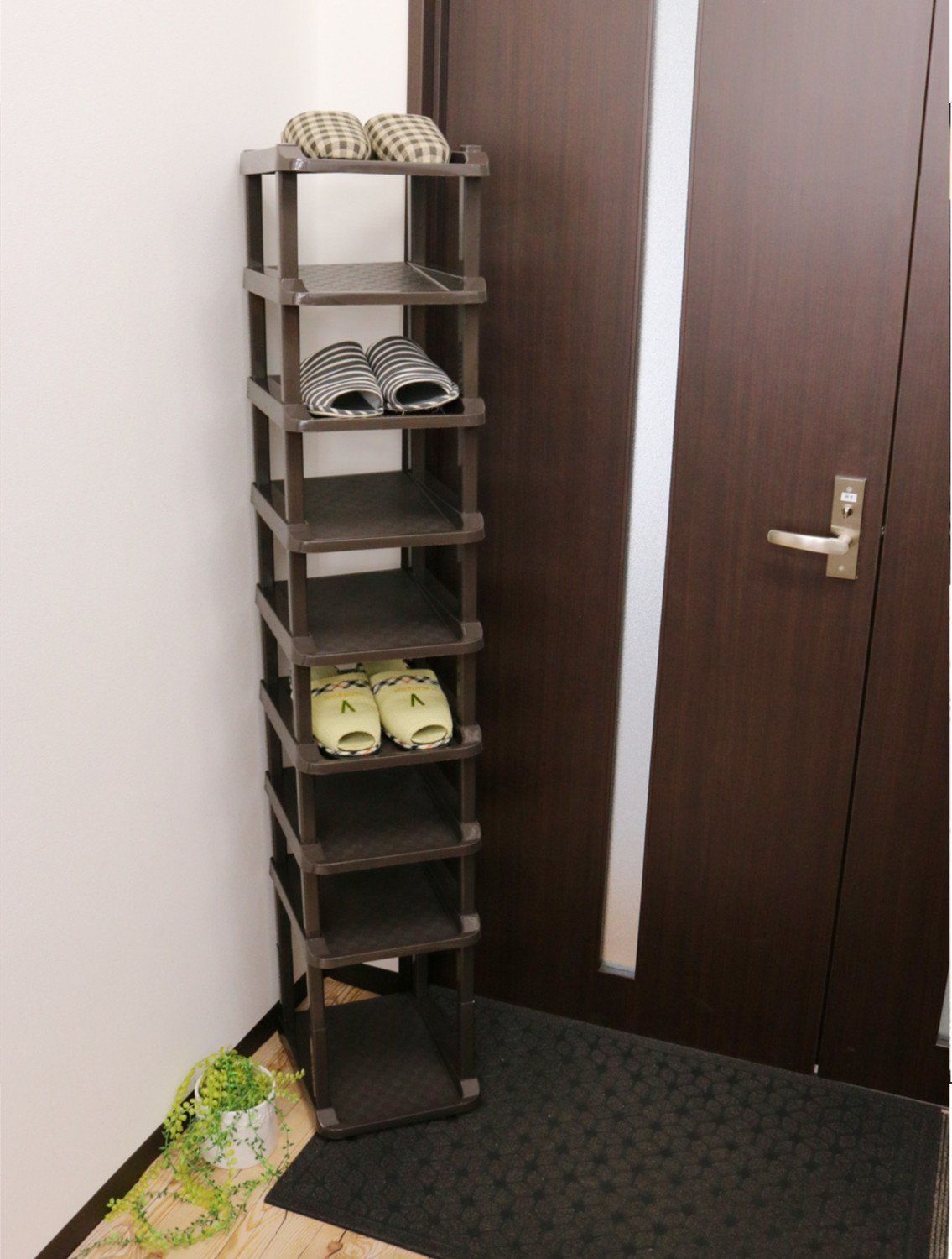 【正規品保証 急速出荷】【人気商品】シューズラック 組立式 和泉化成 10段 ダークブラウン 3664DBR ピンバックル