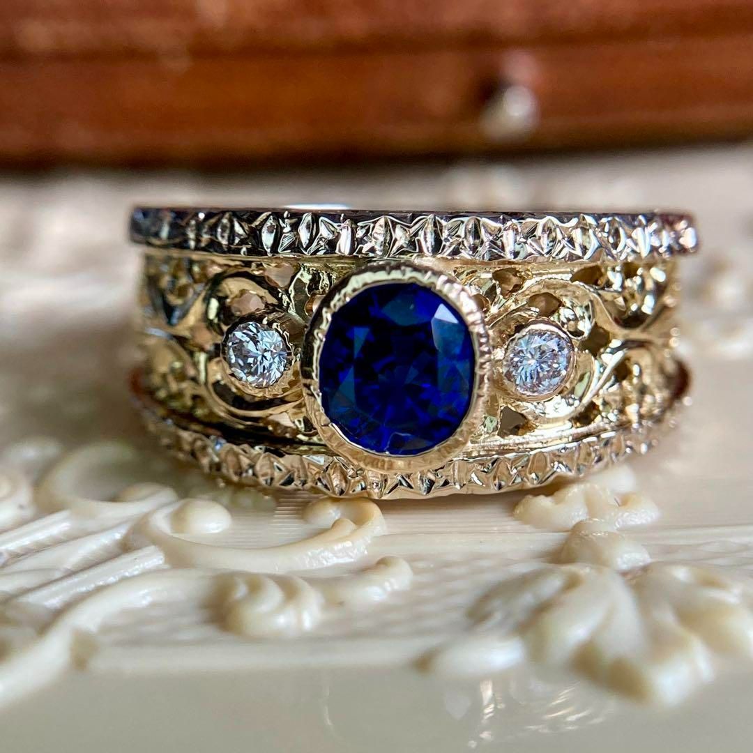 k18 イタリア製 フィレンツェ彫 ロイヤルブルーサファイア 1.048ct リング 指輪｜鑑別書付き