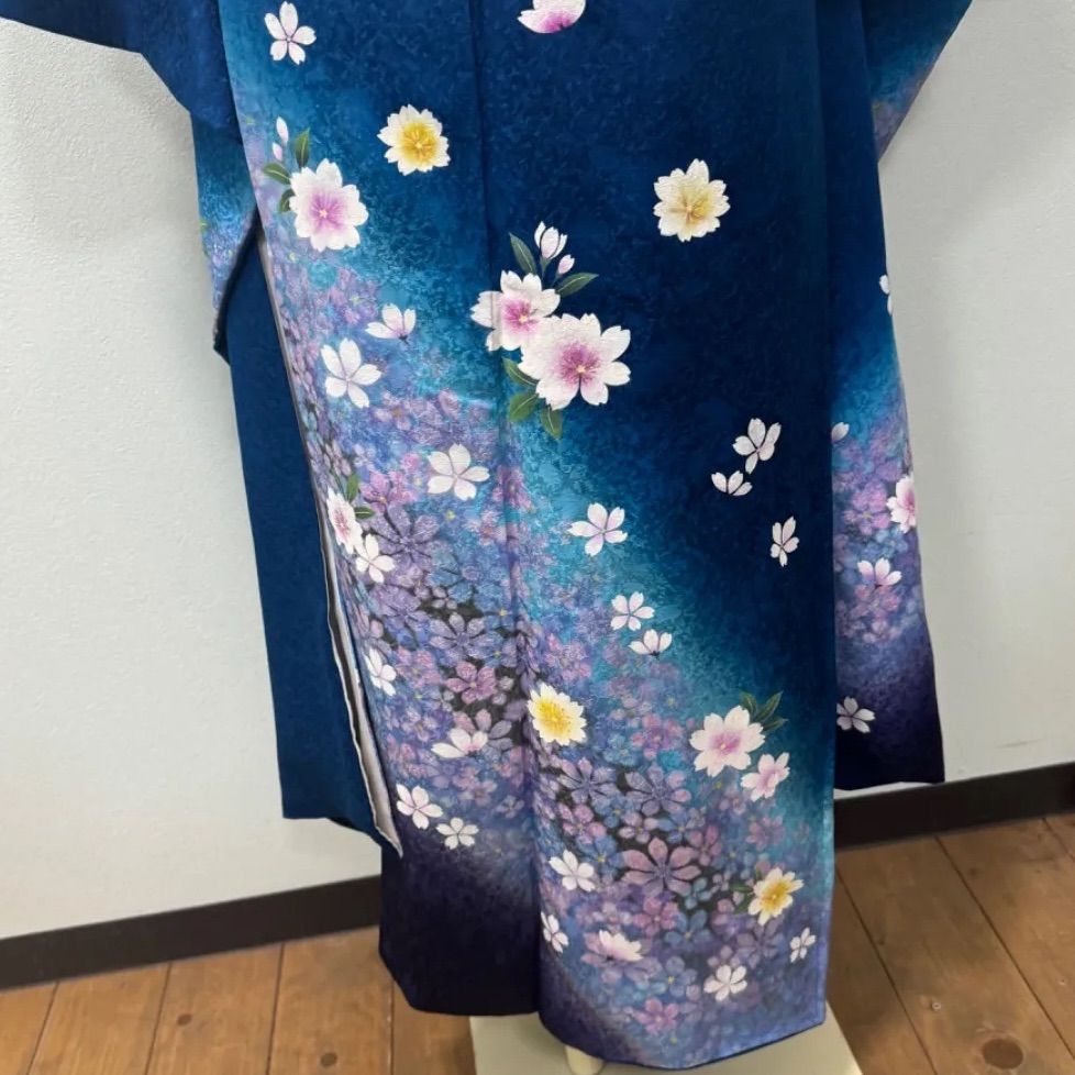 振袖 青 水色 桜柄 着物 袋帯 2点SET 成人式 晴着 和装 う240727
