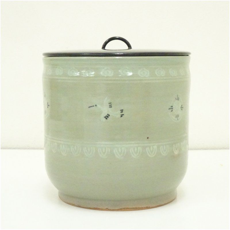 中村与平造 青磁雲鶴水指 共箱 水指し 茶道 茶道具 おしゃれ 水差し 抹茶 インテリア 茶器 水器 お茶 骨董 茶会 1月 11月 秋 NOITHATQUANGTHANH_NET