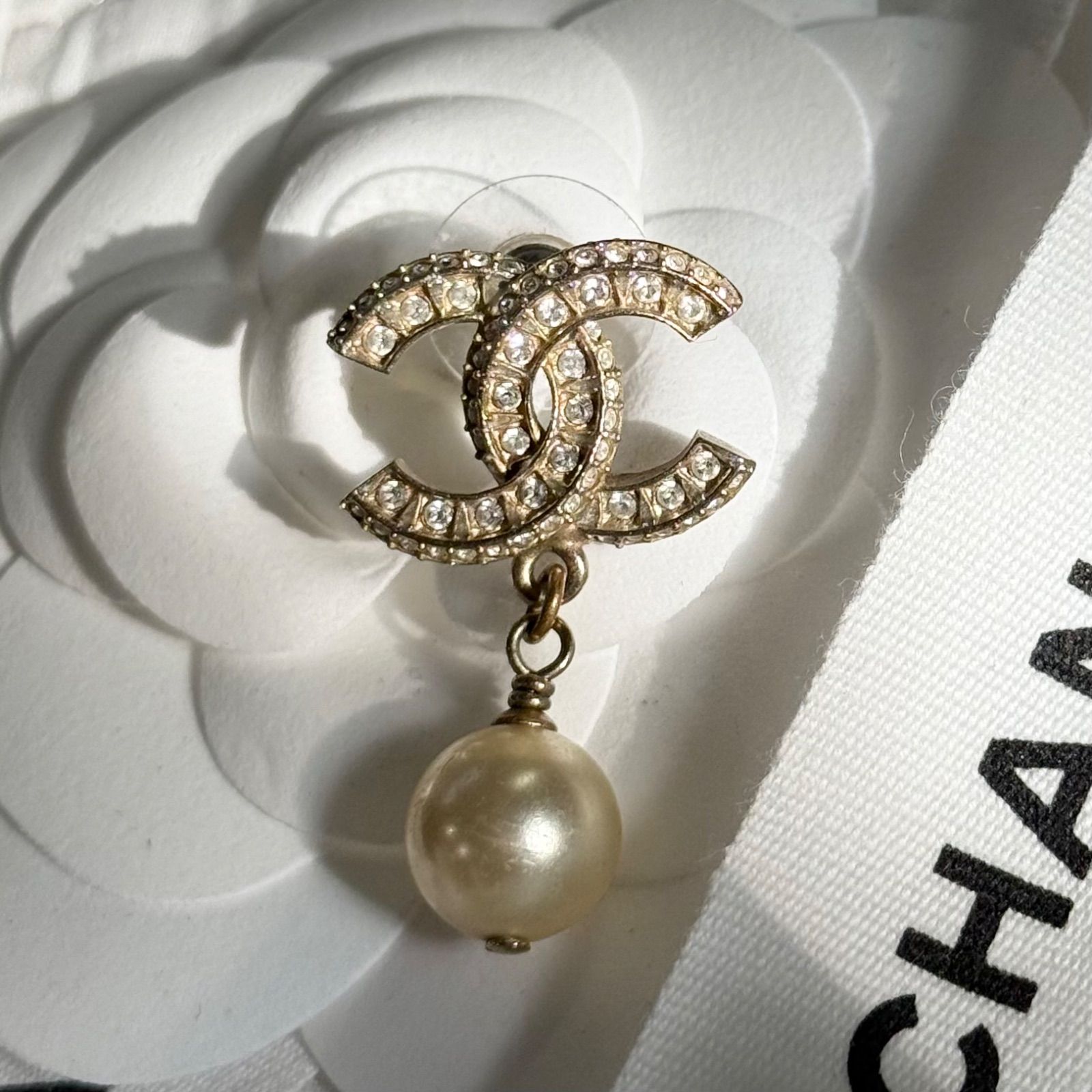 CHANEL シャネル ココマーク ストーン パールピアス 片耳用 ゴールド