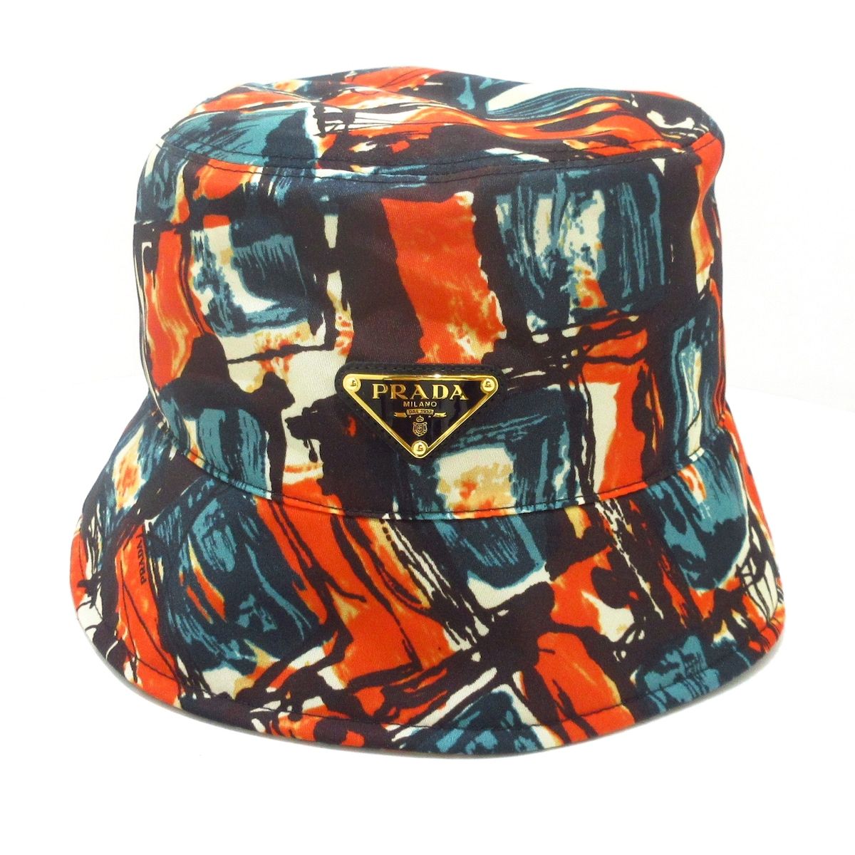 プラダ ハット M プリント入り Re-Nylon バケットハット 1HC137_2HHO_F0049 オレンジ×ブルーグリーン×マルチ リサイクルポリアミド