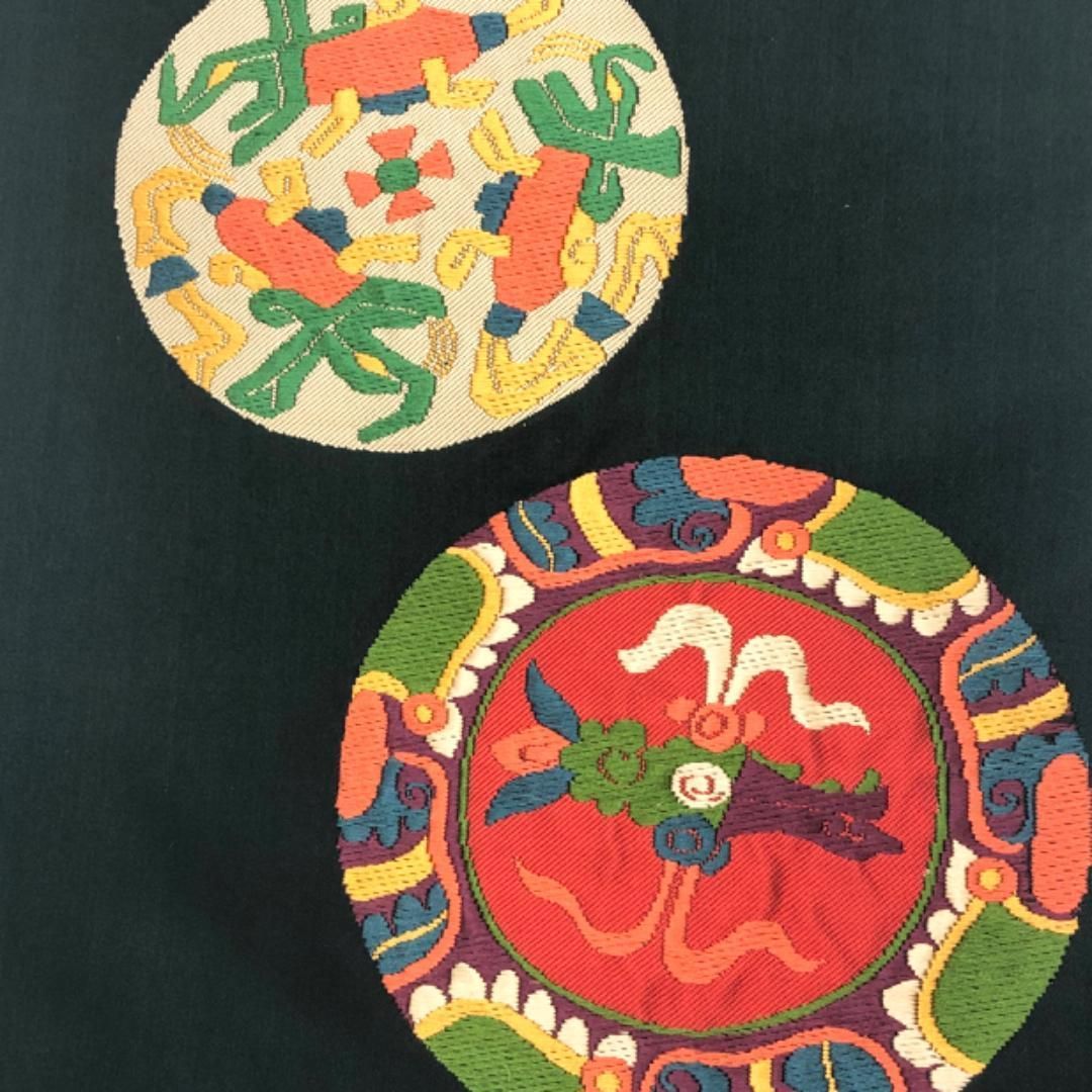 袋帯 丸に抽象動物模様 海松藍色 O-5346 袋帯 丸に抽象動物模様 海松藍色 O-5346