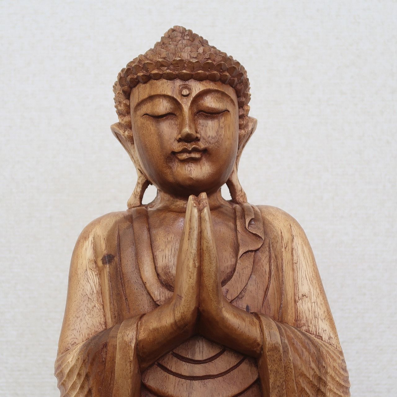 ブッダの木彫り 立像 合掌 60cm スワール無垢材 木製仏像 ブッダ