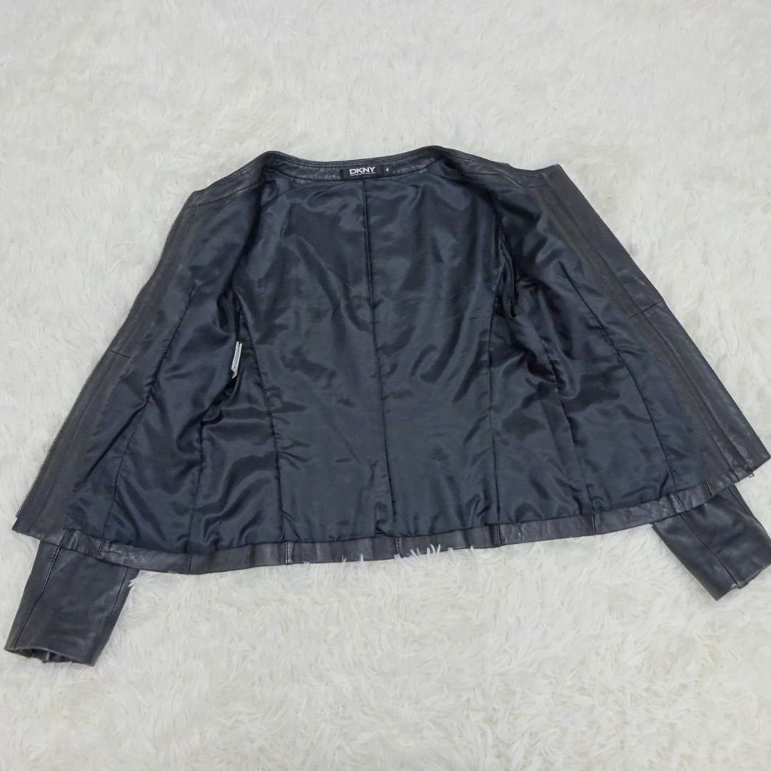 DKNY ダナキャランニューヨーク　レザージャケット　ブラック　羊革　ノーカラージャケット　ライダースジャケット