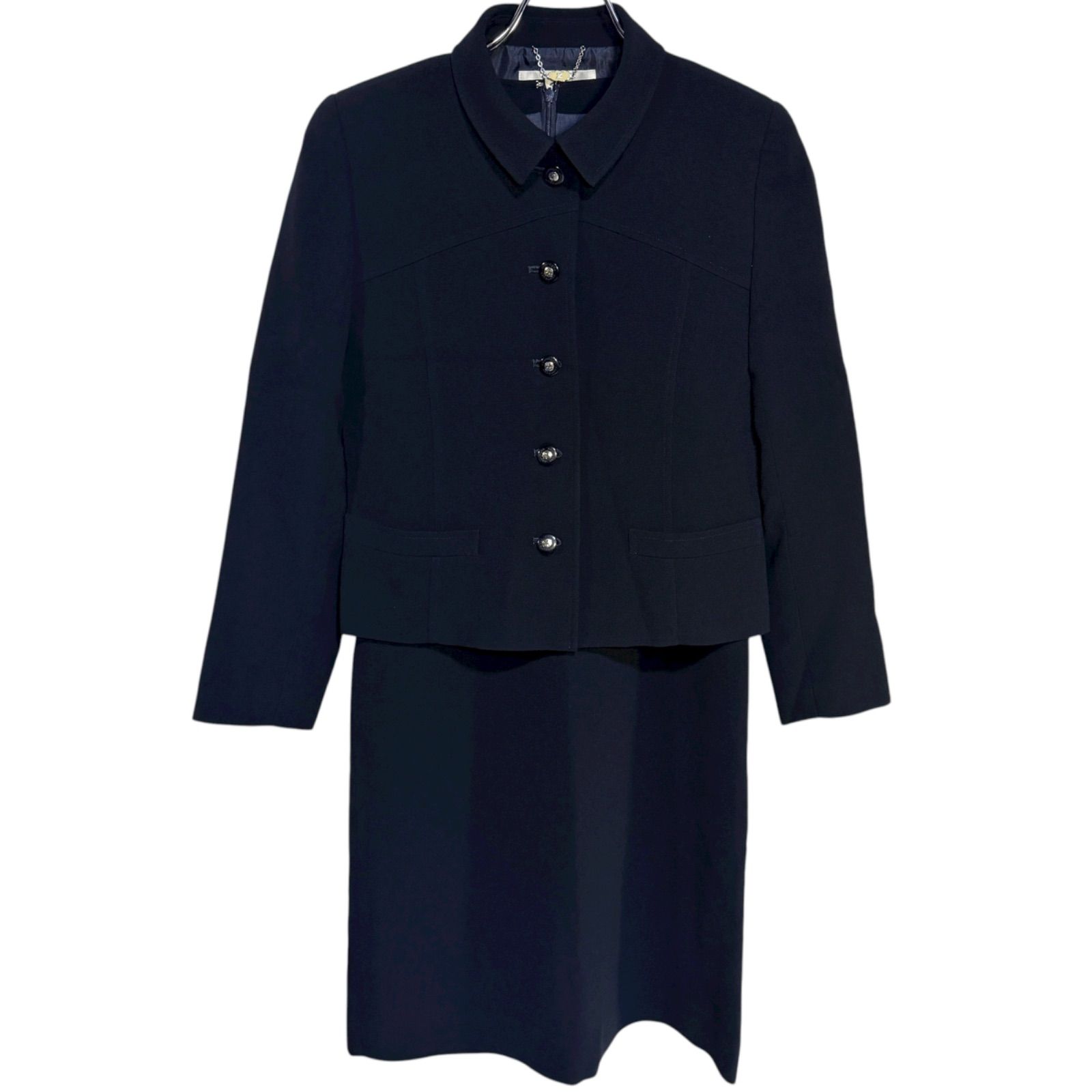 Z1501 【美品 タグ付】 Courreges クレージュ セットアップ 2点 ジャケット ワンピース ネイビー レディース 9AR