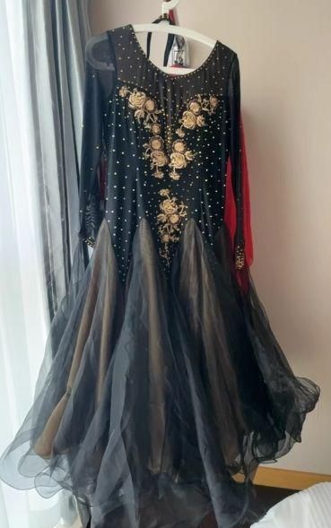 社交ダンスドレス モダンダンス 刺繍 キラキラ シャンパン オーダー