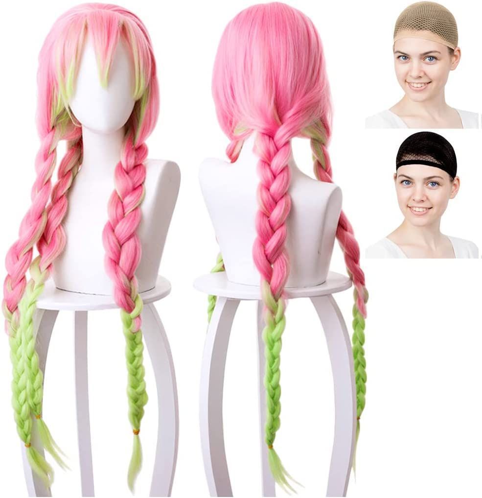 CaseEden コスプレ ウィッグ 甘露寺蜜璃 恋柱 三つ編み ロング