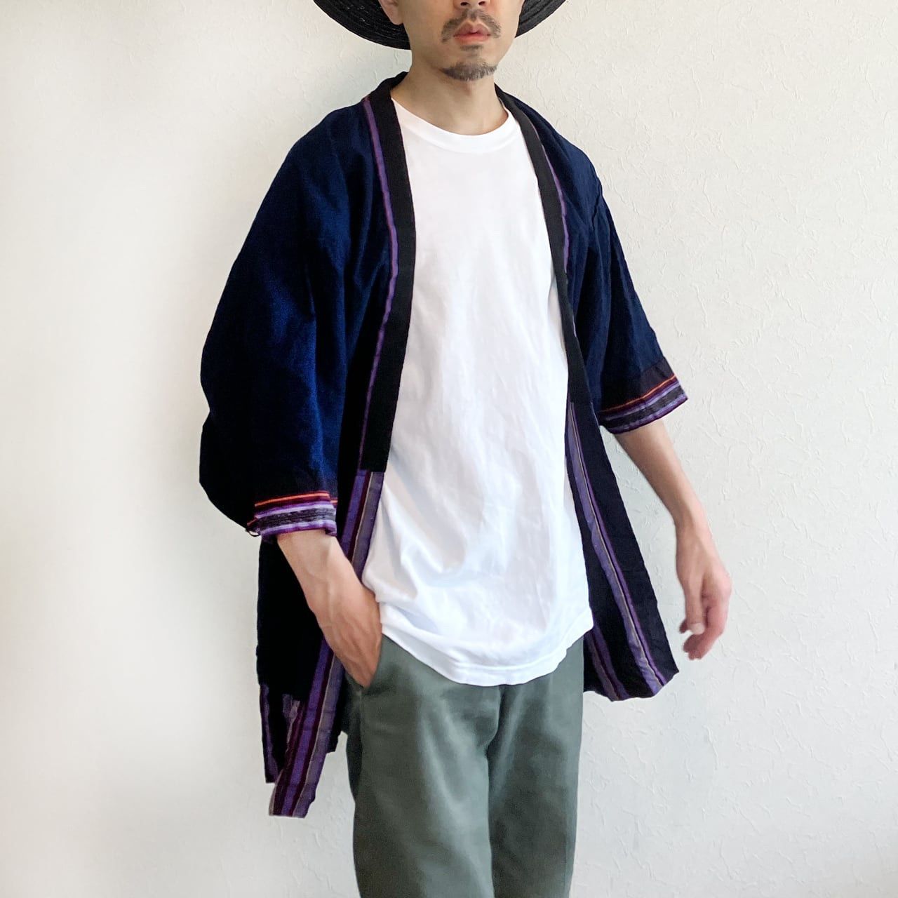 藍染 野良着 ジャケット｜縞模様 裏地あり｜古布 リメイク 素材にも | Indigo-Dyed Striped Noragi Workwear Jacket – Vintage Japanese Lined Cotton Fabric for Remake
