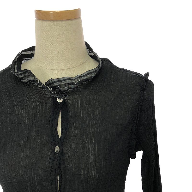 【美品】  me ISSEY MIYAKE / ミーイッセイミヤケ | シースルークレープ ペプラム シャツ | ブラック/グレー | レディース 美品】 me ISSEY MIYAKE / ミーイッセイミヤケ | シースルー
