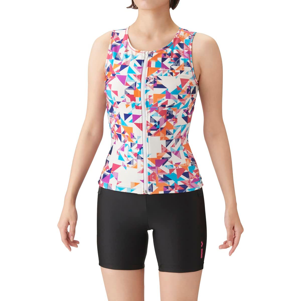 アリーナ セパレート水着 フィットネスセパレーツ カバーバック 差し込みパッド レディース ホワイト ブラック WHT S