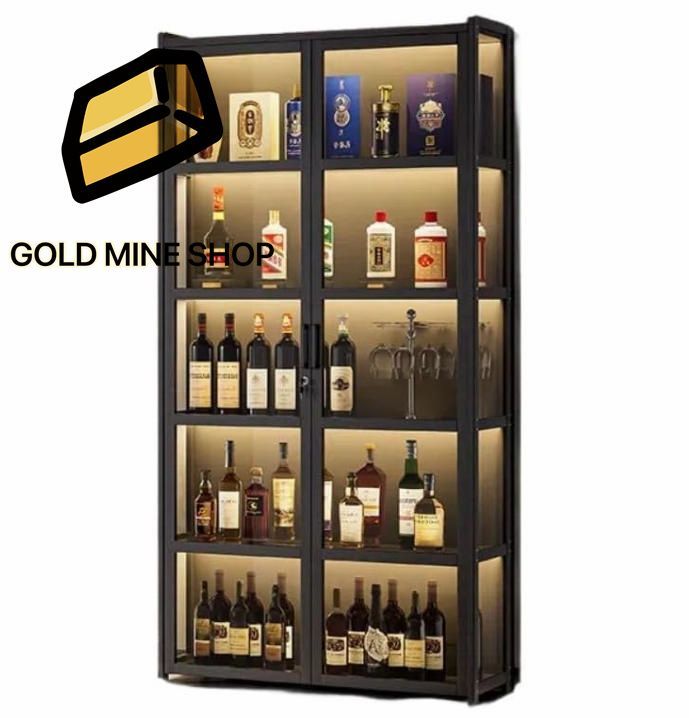 ウイスキー 棚 酒棚 ディスプレイ 光とともに ロック付き 落下防止 竹素材 ワインバーキャビネット 大容量多層収納ラック 密閉型 3面透明 取り付けが ライト付き ロック付きモデル 6段 60cm ブラック