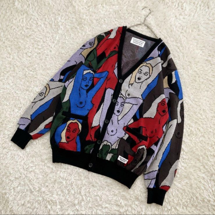 ワコマリア 天国東京百女柄図 ニット ジャガード カーディガン サイズM