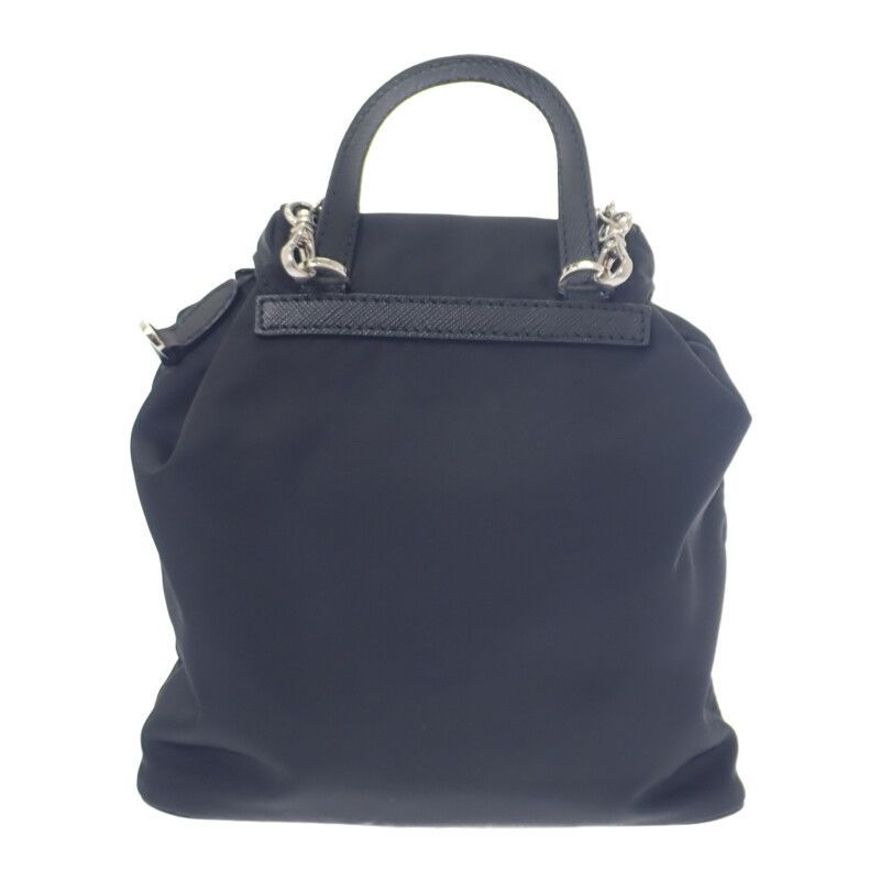 PRADA ミニバックパック 1BH029 ショルダーバッグ ナイロン サフィアーノ ブラック シルバー金具 レディース バッグ