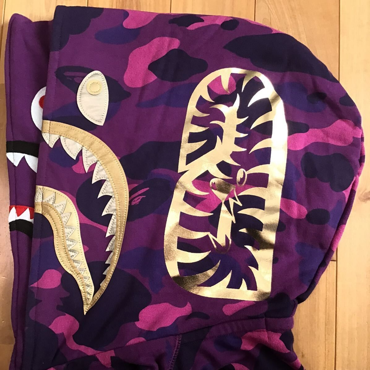 Purple camo ダブル シャーク パーカー Mサイズ Double shark full zip hoodie a bathing ape  BAPE エイプ ベイプ 迷彩 パープルカモ - メルカリ