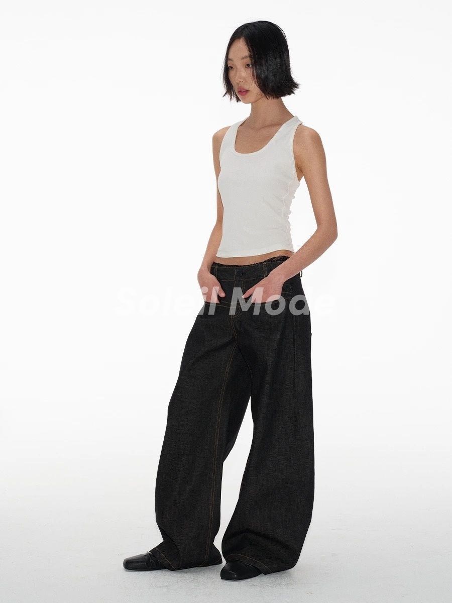 JCAESAR DENIMS ローライズ ワイドレッグパンツ サーベルカット