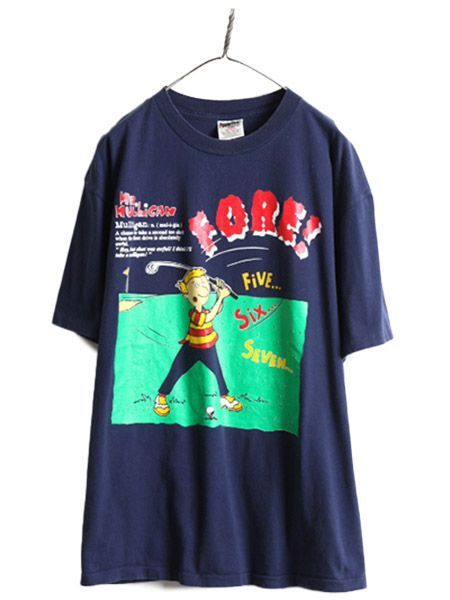 90s キャラクター ジョーク プリントTシャツ XL 紺 イラスト