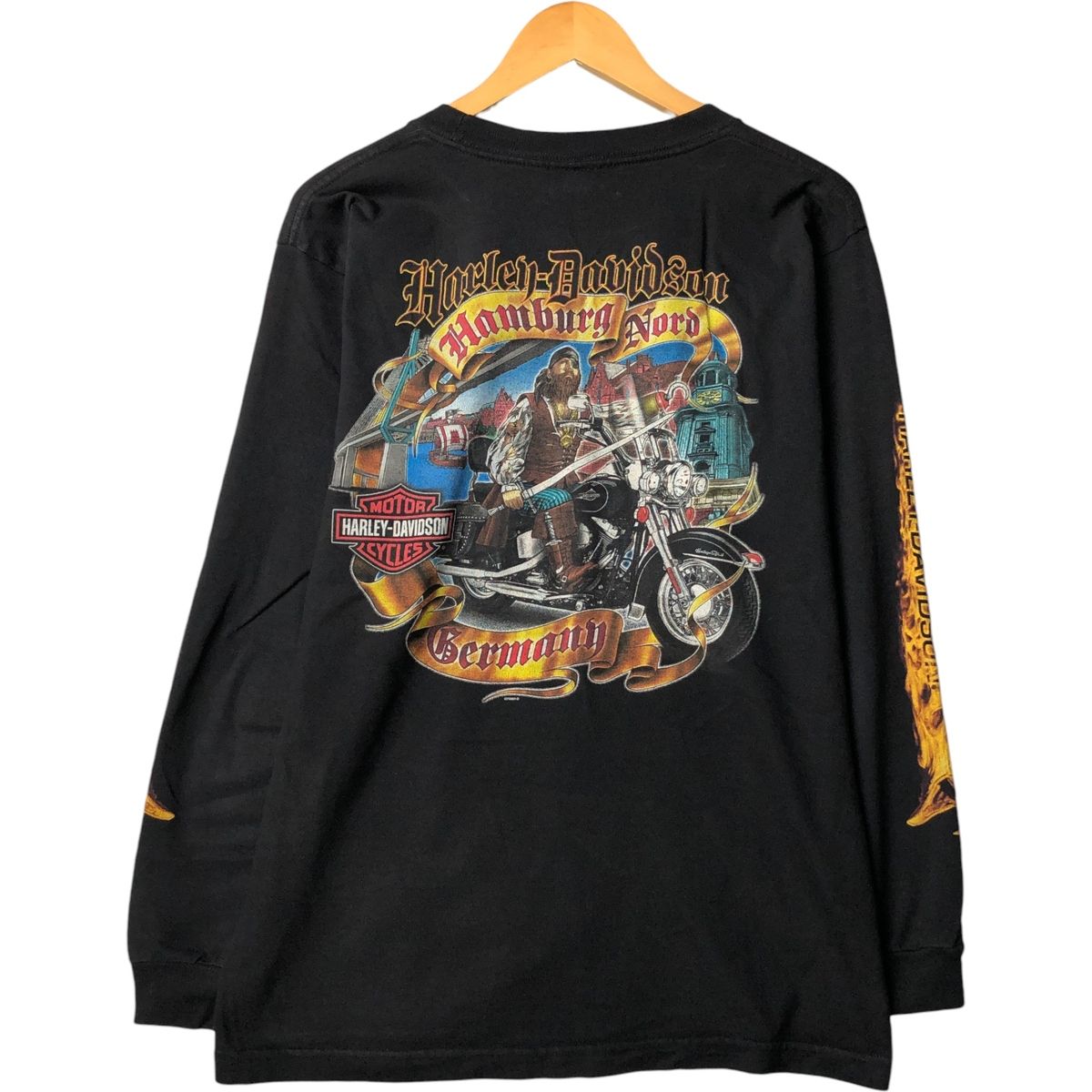 HARLEY-DAVIDSON ファイヤーパターン イーグル ロングTシャツ 黒