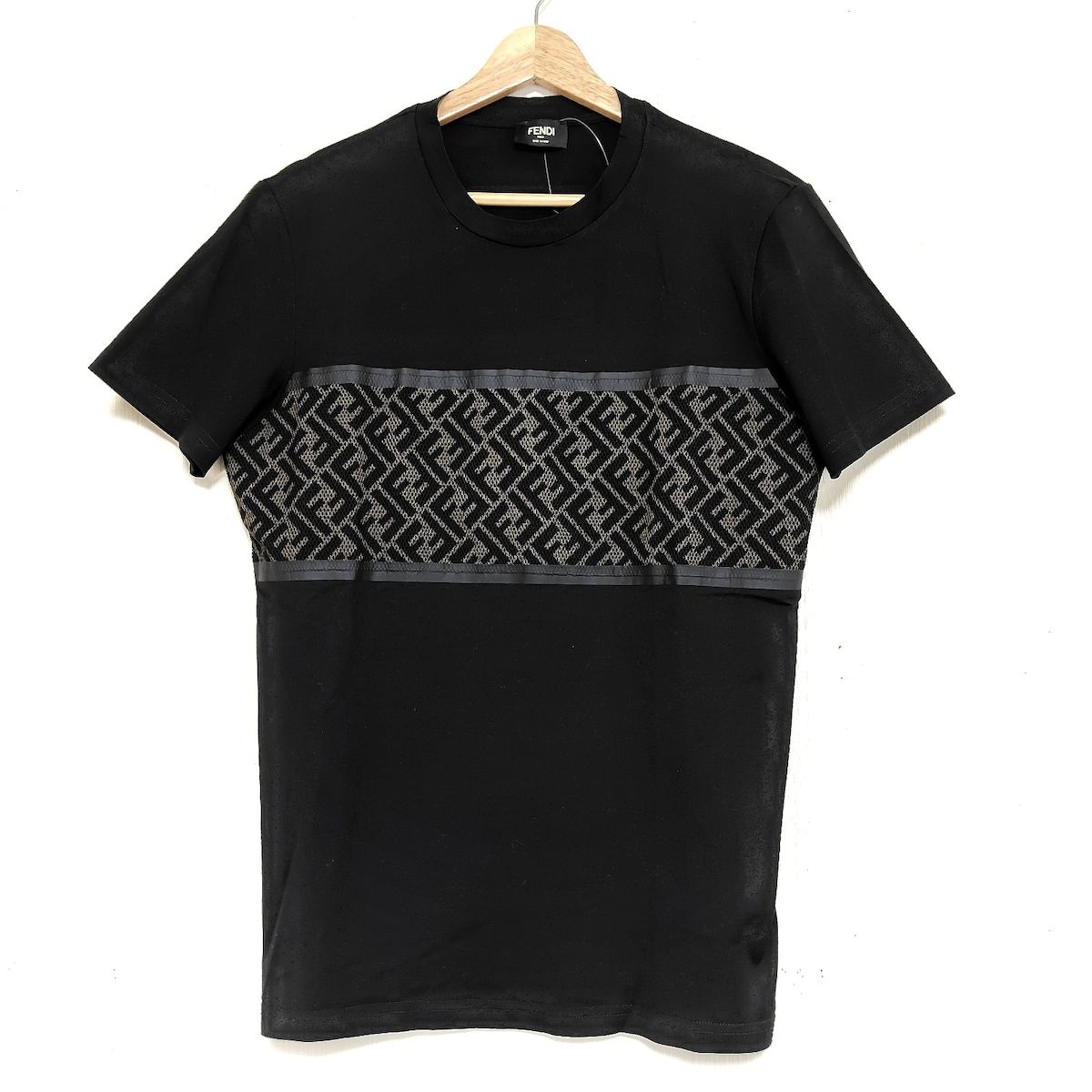 FENDI(フェンディ) 半袖Tシャツ サイズM美品 黒×ブラウン メッシュ/ズッカ柄 - メルカリ