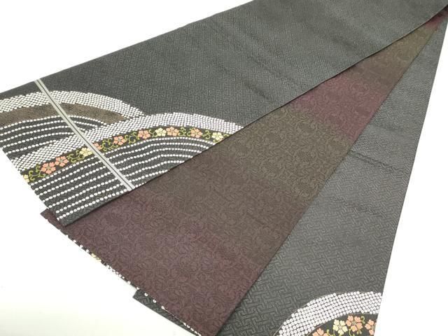 平和屋着物○極上 永治清左衛門 両面 太鼓柄袋帯 唐織 寛文草花二瀧文  