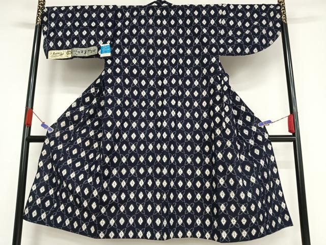 平和屋着物●男性 久留米絣 単衣 七宝文 証紙付き 綿 AABA5045np