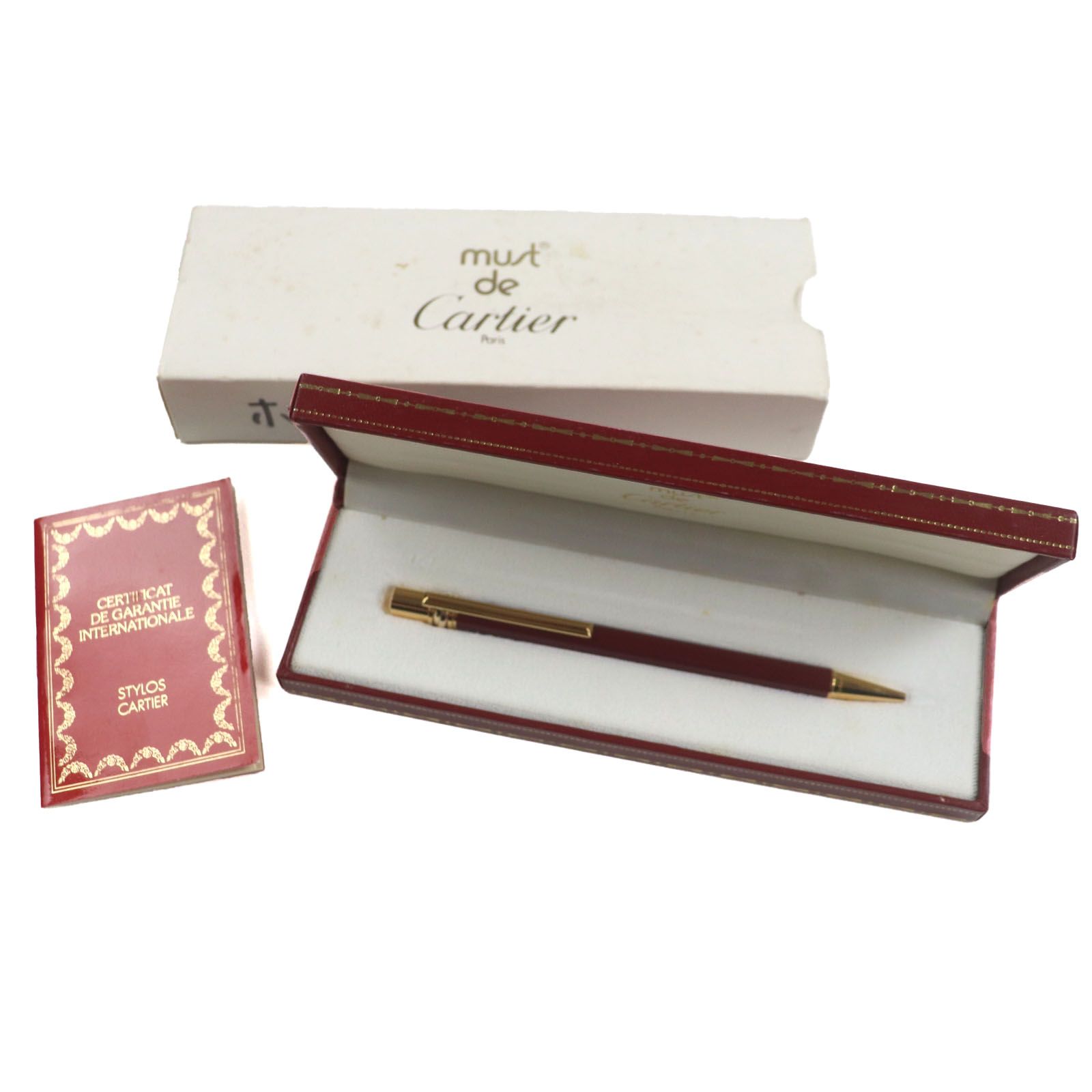 カルティエ トリニティ ドゥ ロゴ入り ツイスト式 ボールペン ゴールドボルドー Cartier 良品▽Cartier カルティエ トリニティ ドゥ ロゴ入り
