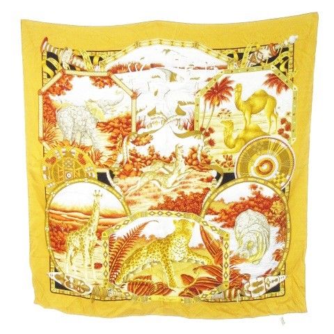 サルヴァトーレフェラガモ Salvatore Ferragamo スカーフ スクエア 大判 シルク 絹 ロゴ エキゾチック アニマル 茶 ブラウン |CK5 GY19 レディース